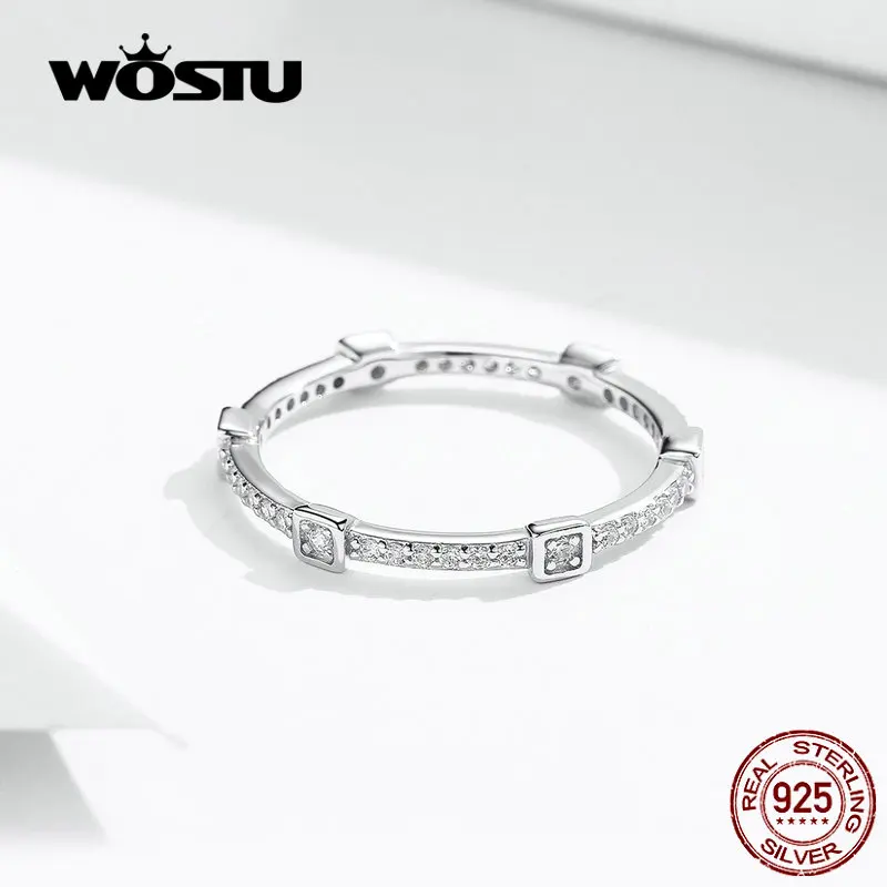 WOSTU,, настоящее 925 пробы, серебряное, квадратное, обручальное кольцо, палец, Круглый, циркон, мода для женщин, юбилей, ювелирное изделие, подарок FIR551