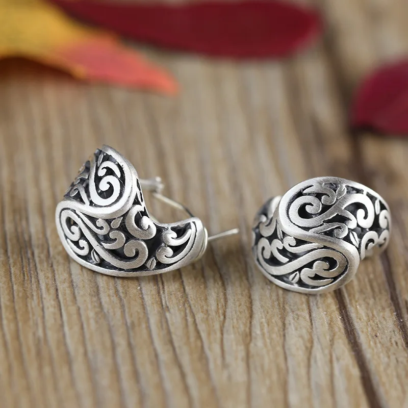 

KJJEAXCMY S925 Sterling Silver Jewelry Wholesale New lady Scrub Xiangyun Personalized Retro Ear Buckle Free Shipping