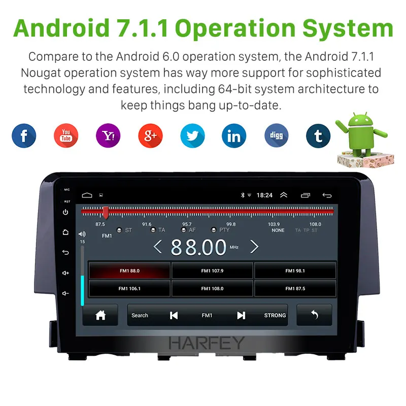 Harfey 9 &quotAndroid 1 HD сенсорный экран автомобильное радио для Honda Civic 2016 GPS Navi поддержка