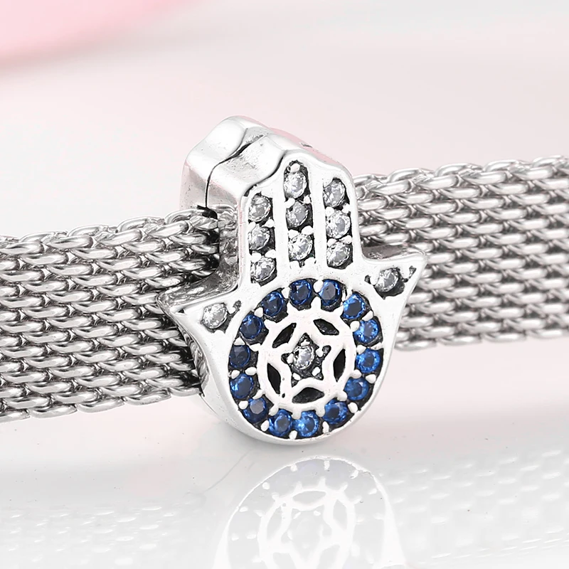 925 стерлингового серебра Lucky magic blue Hand of Fatima Бисер для ювелирных изделий подходит