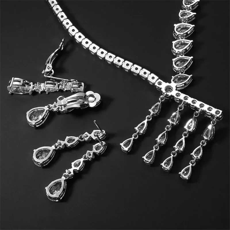 New Bridal Necklace Earring Set With Zircon Wedding Party Jewelry Dress Up | Украшения и аксессуары