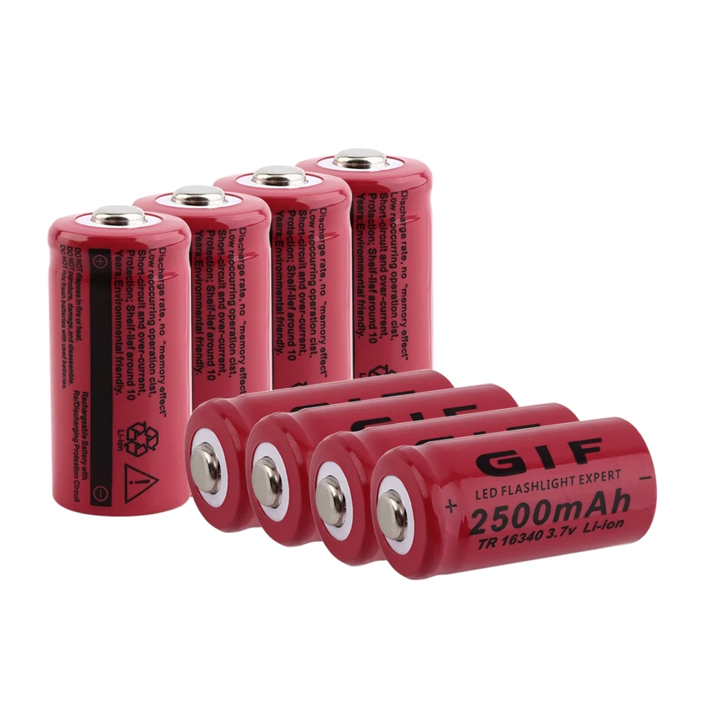 Остроконечная GIF 16340 батарея 3,7 V 2500mAh литий-ионная аккумуляторная батарея для CR123A, VL123A, DL123A, 5018LC, CR17345, K123A