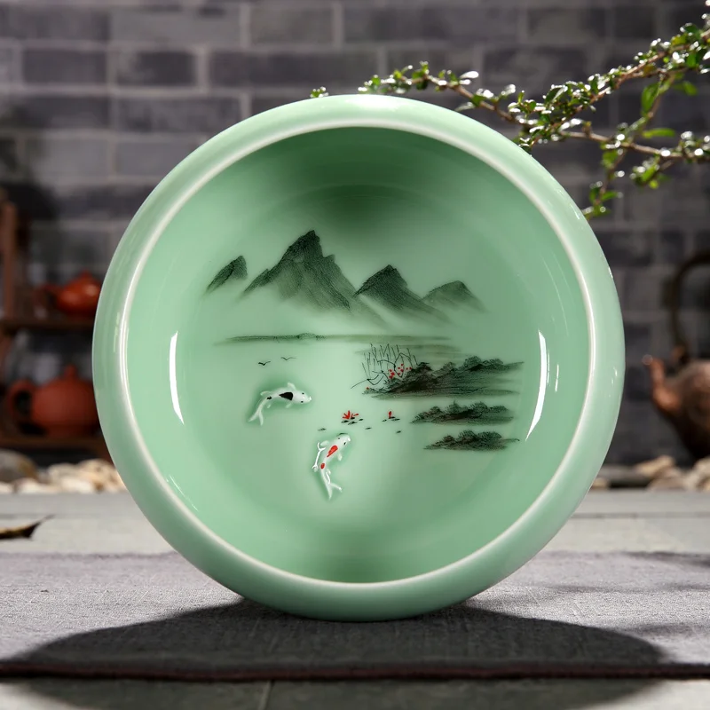 Китайский стиль Longquan Celadon чайная стирка ручная роспись пейзажный узор офисный