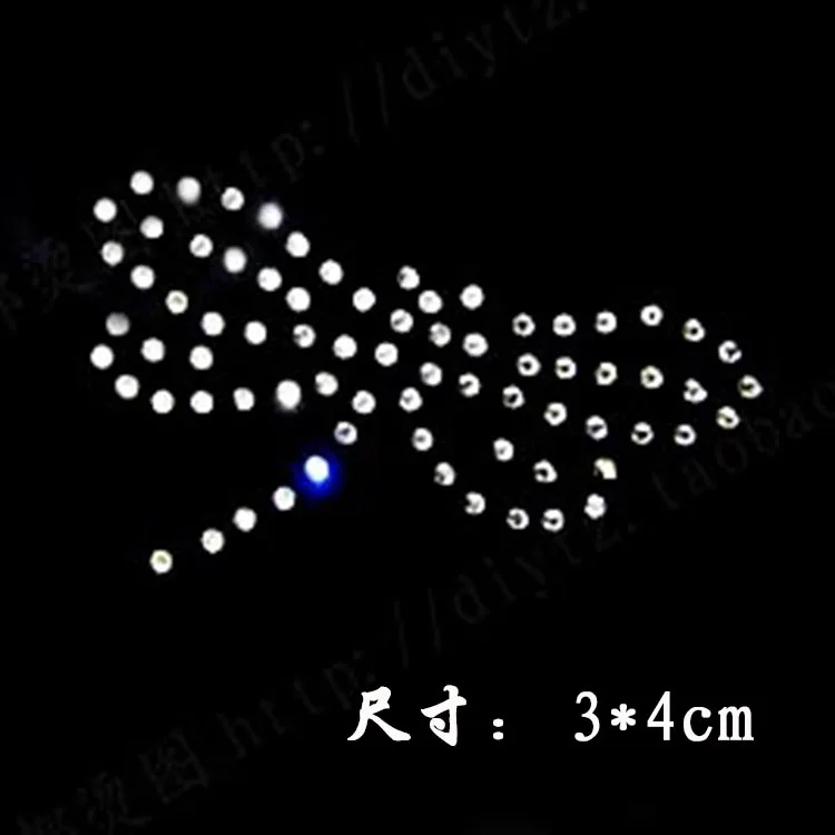 

30piece/lot DIY dragonfly hotfix rhinestones heat transfer design iron on motifs patches, 3x4cm, rhinestone applique