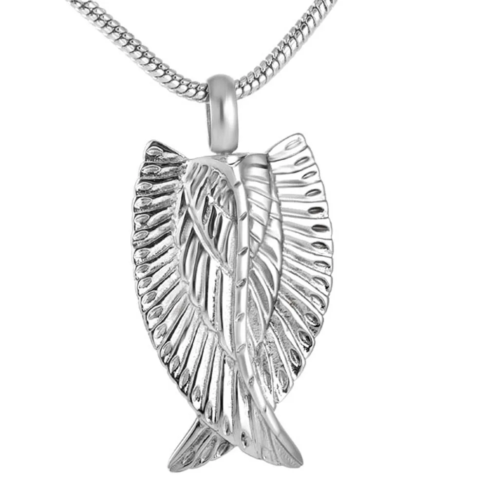 

MJD9139 Angel Wings Stainless Steel Memorial Ashes Necklace Cremation Pendant