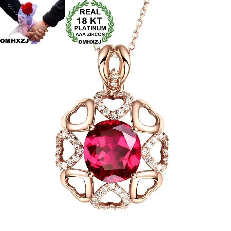 

OMHXZJ Wholesale European Fashion Woman Girl Party Wedding Gift Heart Red White AAA Zircon 18KT Rose Gold Pendant Necklace NA135