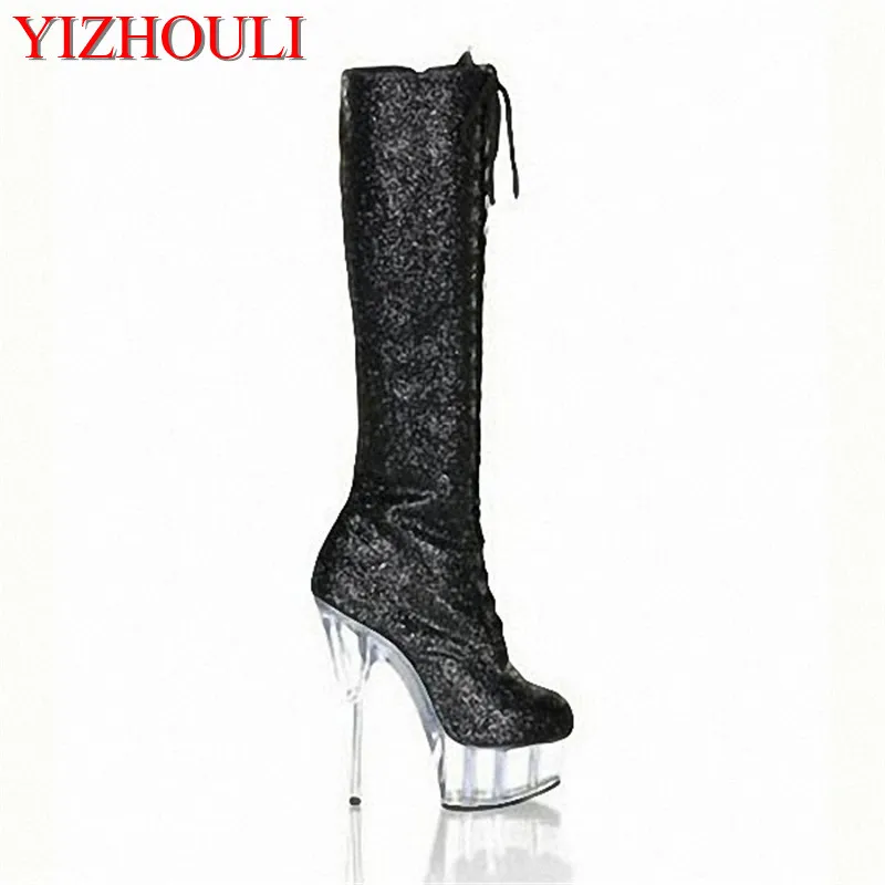 15cm of high-heeled shoes with a size of 34-46, a classic sexy dress with black sequined high Dance Shoes
