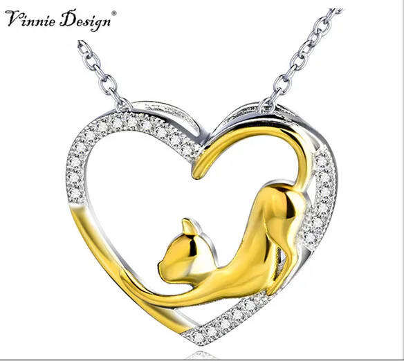 Хрустальное ожерелье с подвеской в форме сердца золотого цвета кошка роскошные