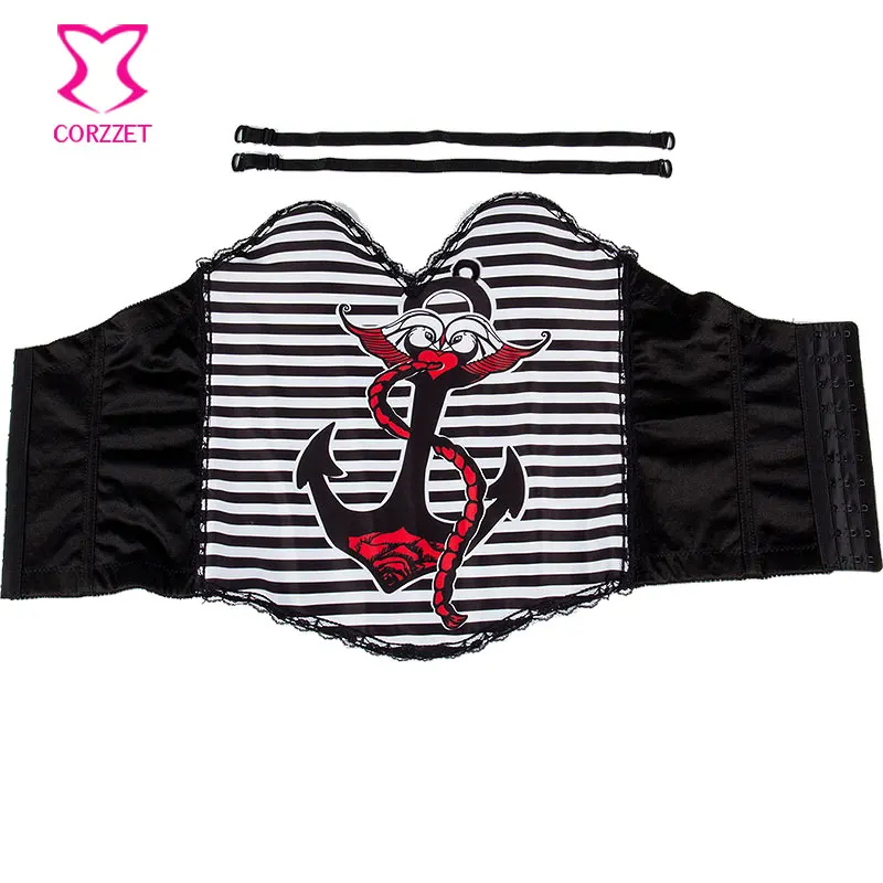 Хлопковый топ-лодочка в черную полоску. Сексуальный корсет Gotico Gothique облегающий