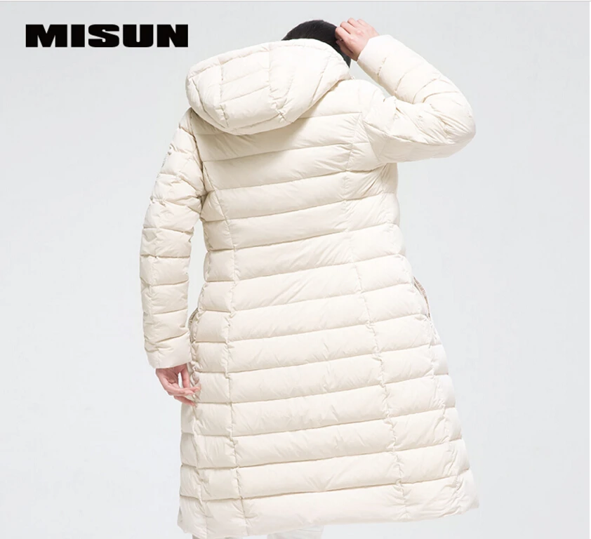 MISUN Girls WInter Jacket 2018 Oblique Plackets Long-Sleeve Sashes Hooded Slim Solid Medium-Long Coat Zippers Pockets MSD-G519C | Женская