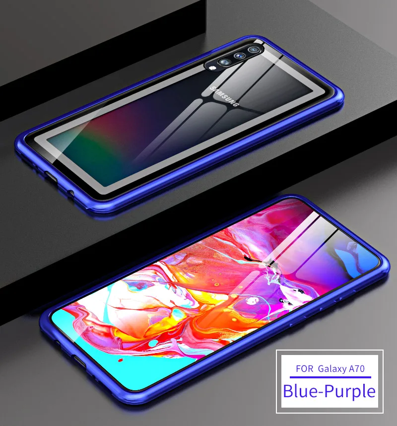 Роскошный металлический бампер для samsung Galaxy A70 чехол алюминиевая рамка с закаленным стеклом задняя крышка чехол для samsung Galaxy A70 чехол