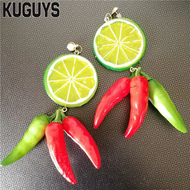 Chili KUGUYS Гипербола завод Висячие серьги для женщин Brincos лимон Чили крупные серьги женские праздничные ювелирные изделия Pendientes Oorbellen - Окраска металла: Chili