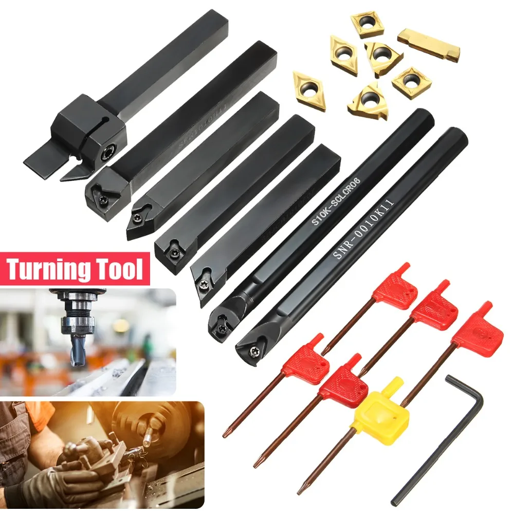 7Pcs10mm токарный станок для расточки из легированной стали с золотыми вставками 7 шт. T8 гаечные ключи токарный инструмент с ЧПУ