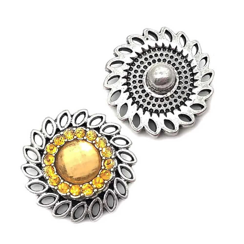 

Wholesale w016 flower 18mm 20mm rhinestone metal button for snap button Bracelet Necklace Jewelry For Women Silver jewelry