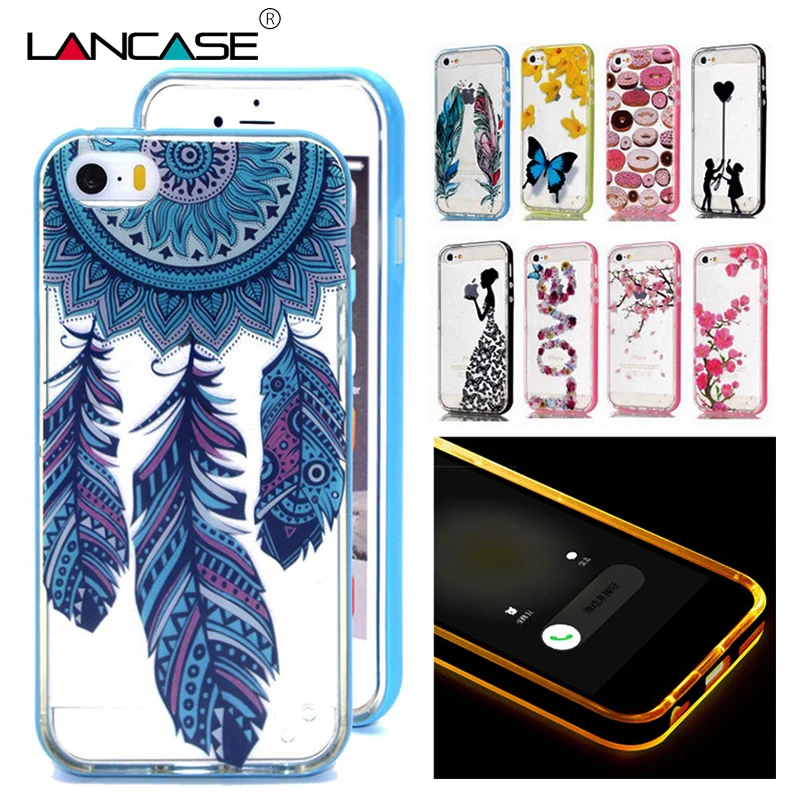 Для iPhone 5S Case Смарт Световой Называется Чувство СВЕТОДИОДНАЯ Вспышка 2 в 1 + Бампер