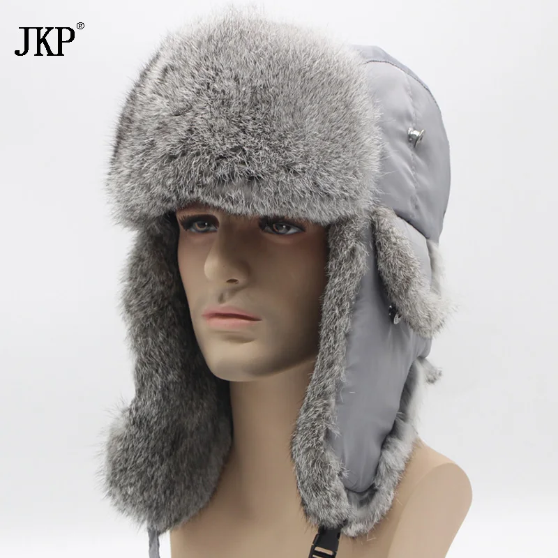 JKP 2018 теплая Модная шапка бомбер из кроличьего меха зимняя ушанка колпачки