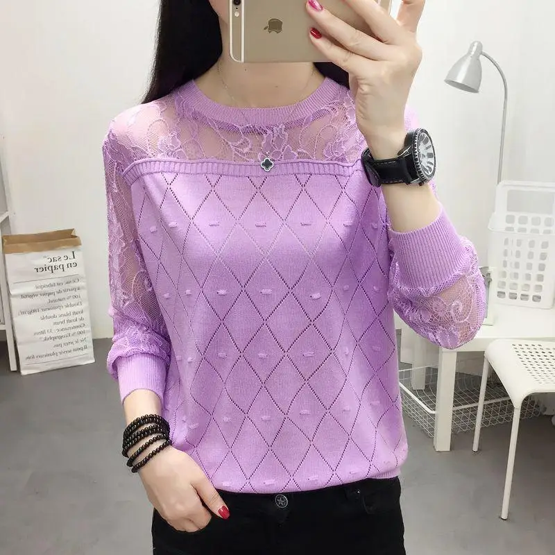 Purple Borisovich, женские повседневные блузки, рубашки, бренд, осенняя мода, пэчворк, кружево, вязанные, шерстяные, женские топы, рубашки P019 - Цвет: Purple