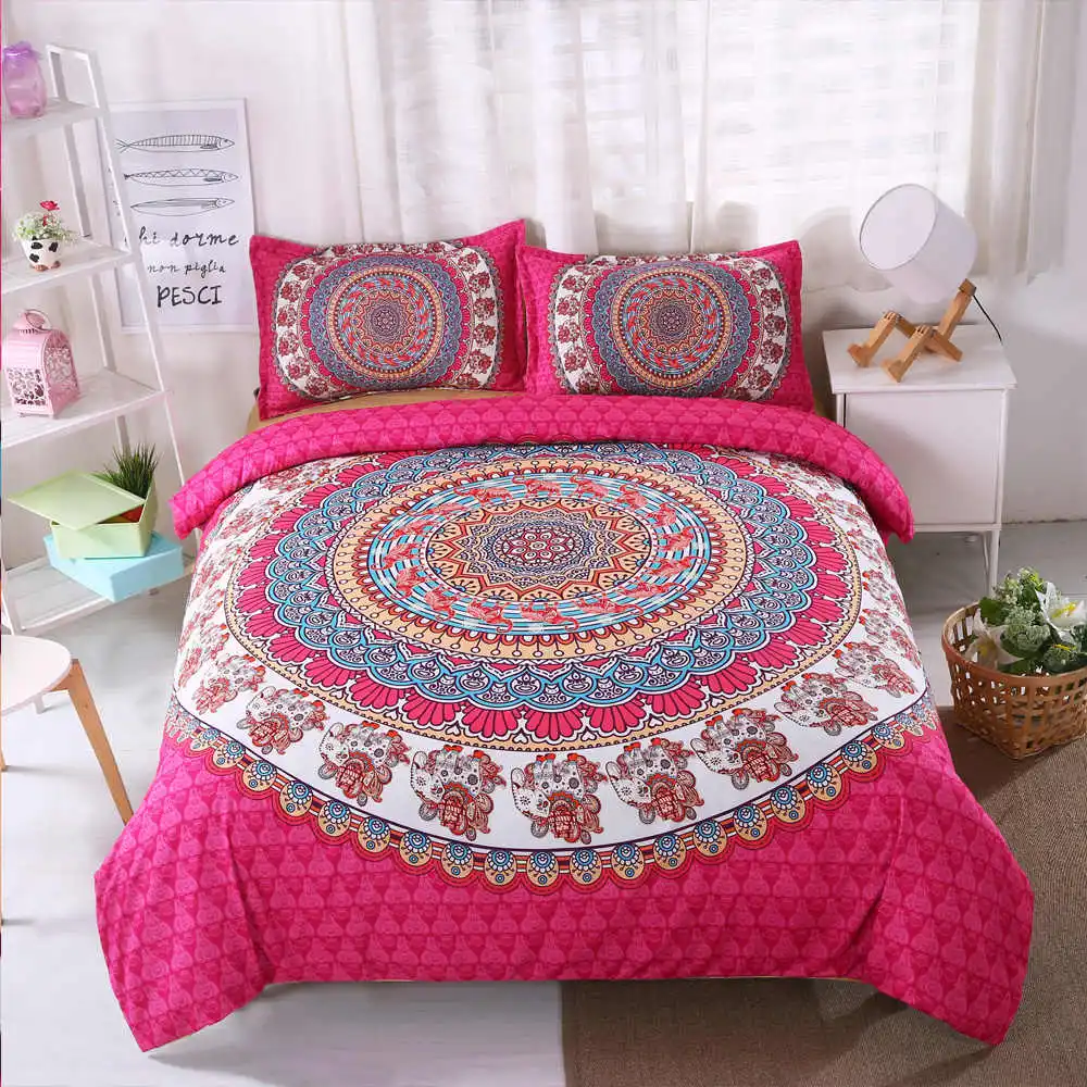 3D Bohemian Bedding Set Floral Paisley Pattern Duvet Cover Set Sky Blue Mandala Bedspread