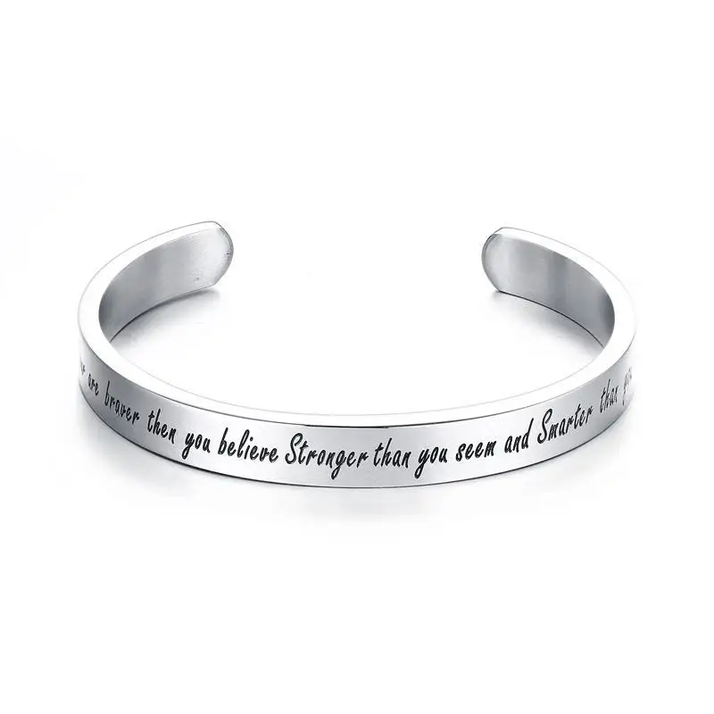 English Lettering Love Words Open Bangle Stainless Steel Don't Fade for Unisex 8MM Width Adjustable Size | Украшения и