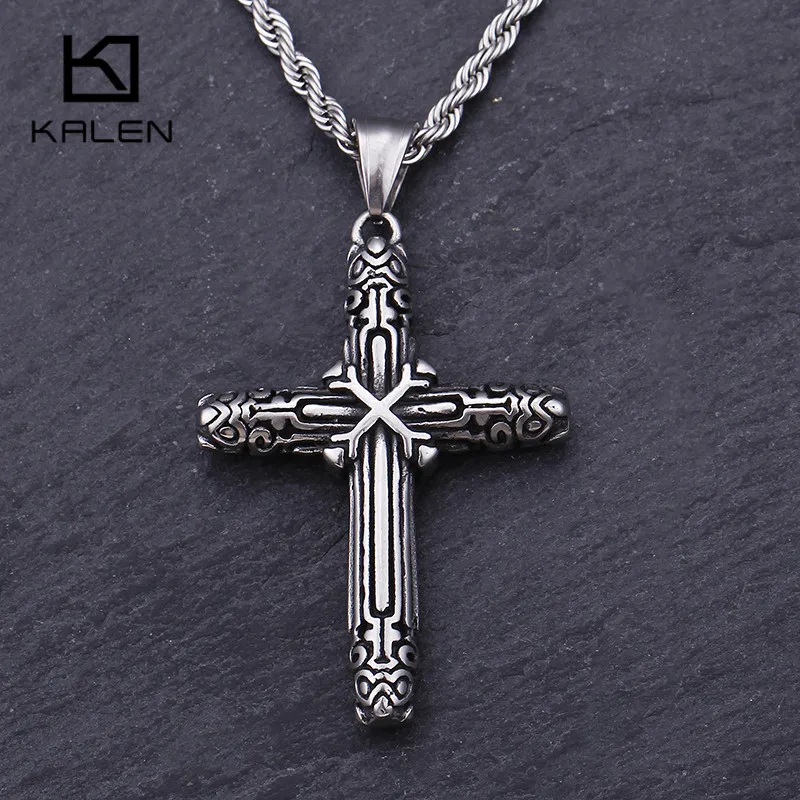 Stainless Steel Fashion Double Cross Pendant Necklace For Men Christian Prayer Crucifix Chain Jewelry | Украшения и аксессуары