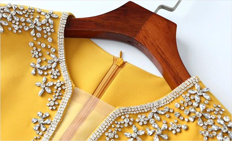 Luxury Crystal Beaded Design Summer Dress 2020 Elegant Lady Party Business Dinner Pencil Women Knee-Length Office Dresses | Женская