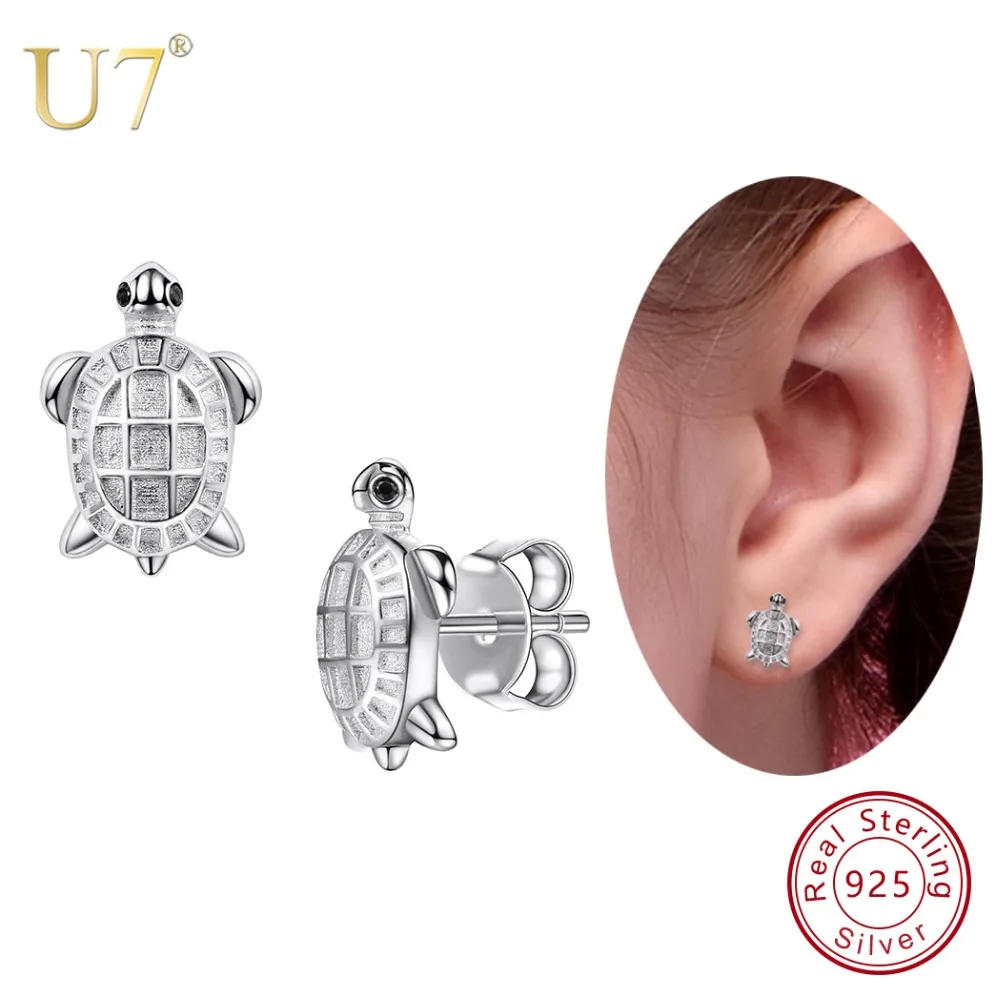 

U7 925 Sterling Silver Tiny Cute Tortoise Stud Earrings Animals 2018 Best Gift For Women/Lover/Girlfriend Jewelry Earring SC33