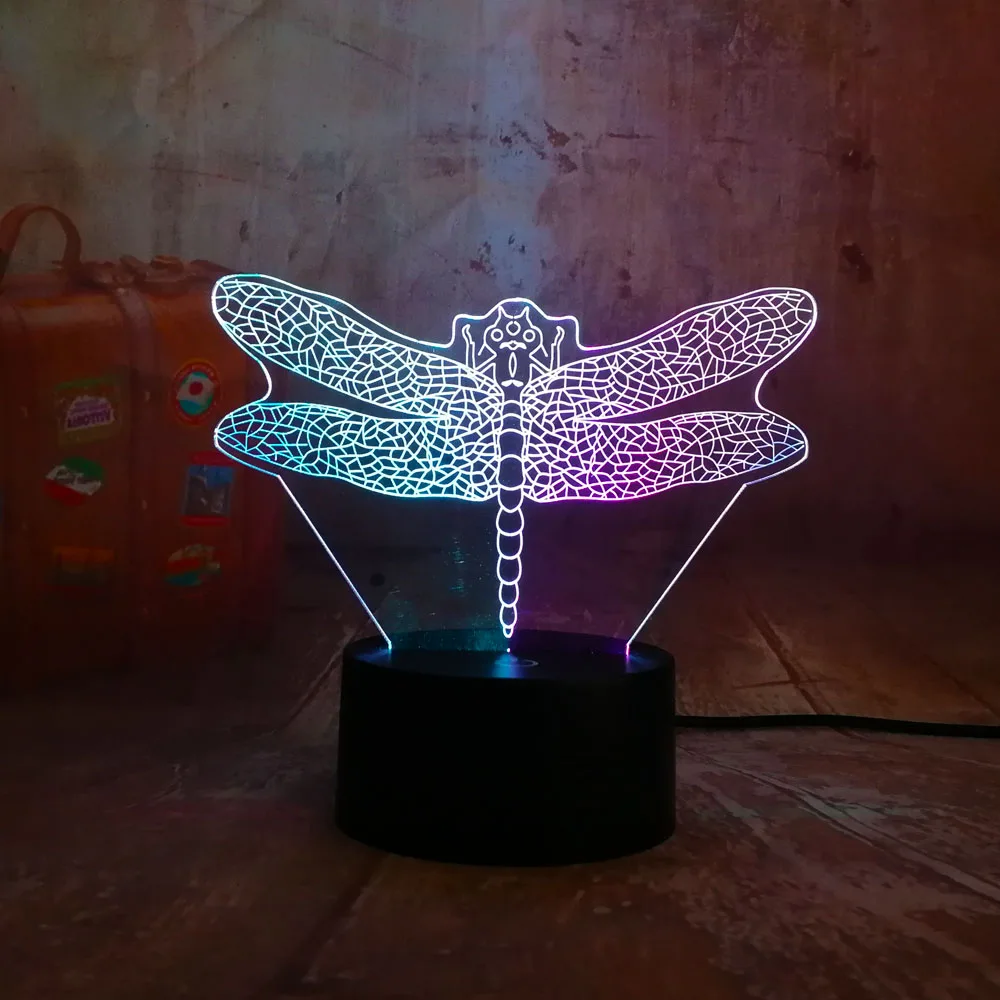 Новинка насекомое стрекоза RGB 7 цветов смешанный светодиодный 3D ночник