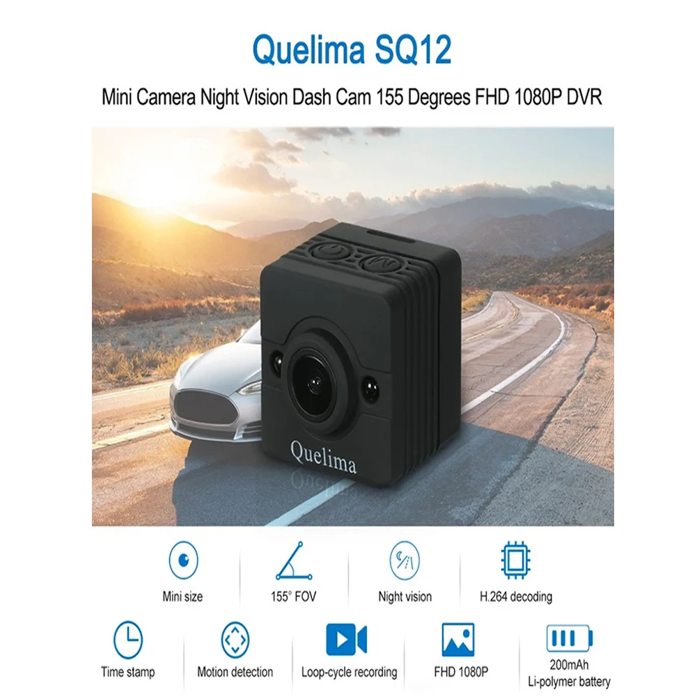 Quelima SQ12 мини 1080P FHD DVR 155 FOV Автомобильный видеорегистратор Камера Dash Cam Спортивная запись голоса циклическая запись авто аксессуар