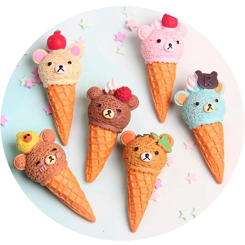 5 шт. Kawaii пищевая Смола Кабошон мультфильм миниатюрный Медведь Мороженое смолы кабошоны для скрапбукинга аксессуары DIY декоративное ремесло
