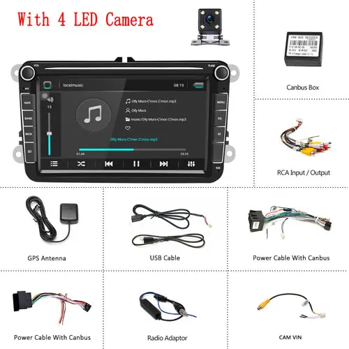 with 4 led camera Camecho Android 8,1 Автомагнитола Стерео gps навигация Мультимедиа Bluetooth Авто Радио 2 Din аудио для сиденья/Skoda/Passat/Golf/Polo - Цвет: with 4 led camera