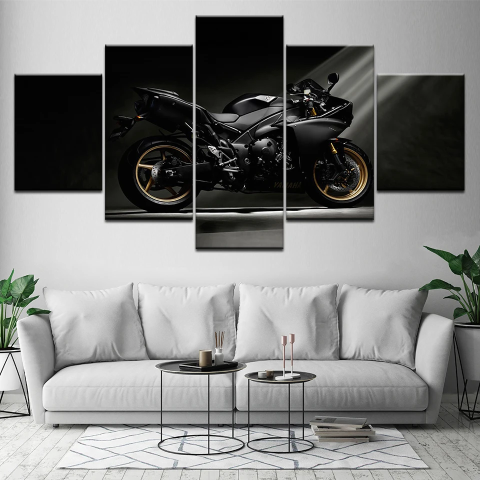 R1 2009 черные Мотоциклы 5 шт. HD обои Художественная печать на холсте современный