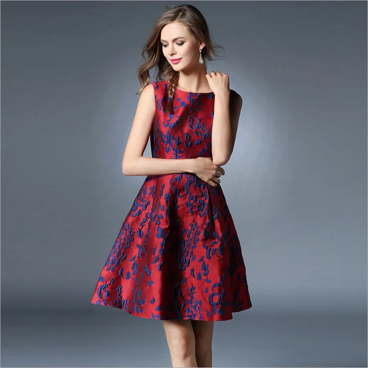Multiflora 2019 summer dress new high-end women's sleeveless Knee-Length Jacquard Dress | Женская одежда