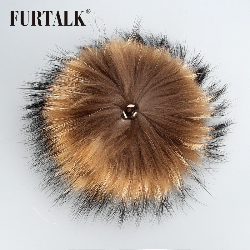 FURTALK натуральный меховой пумпон из меха енота на помпон шапки|raccoon pom|raccoon pom pompom |