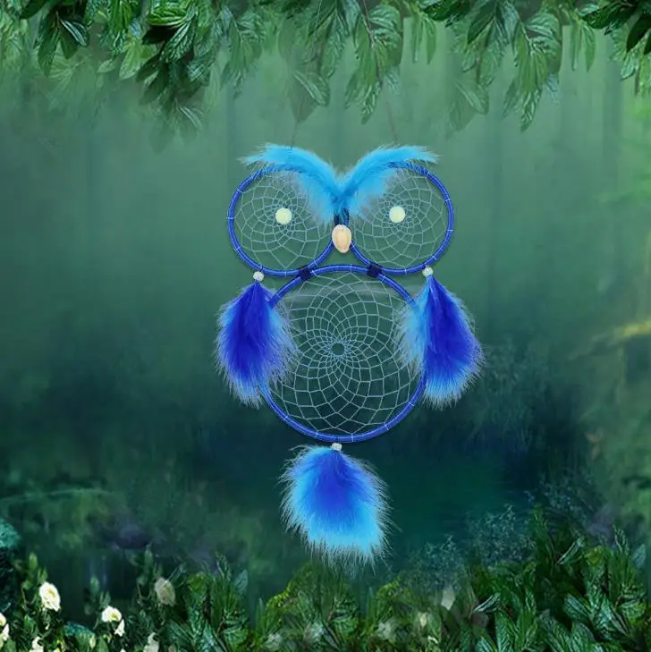 

Lovely Owl Dream Catcher Wall Hanging Ornament Handmade Dreamcatcher Decoration For Kids' Bedroom Eyes Can Be Glowed In Darkness