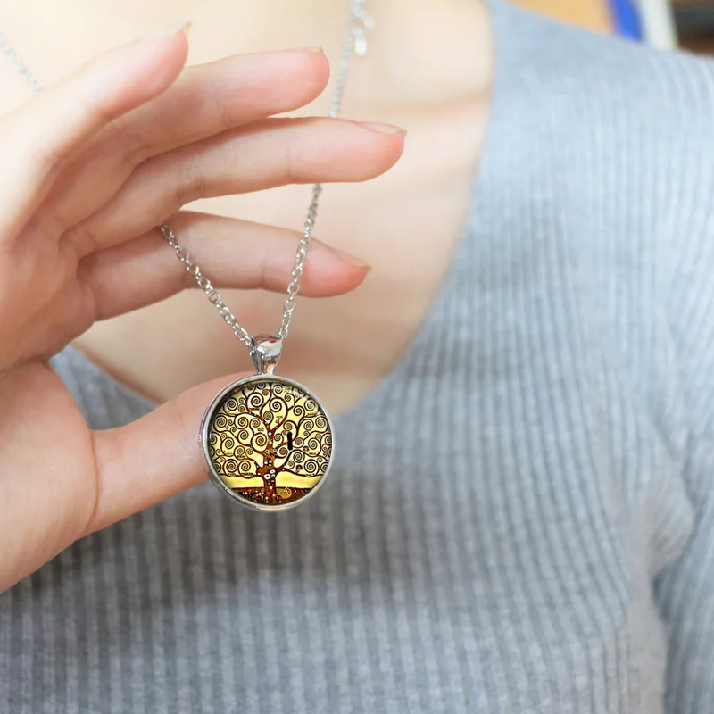 Стеклянный купол оптом Климт Древо жизни кулон ожерелье из дерева Густав арт
