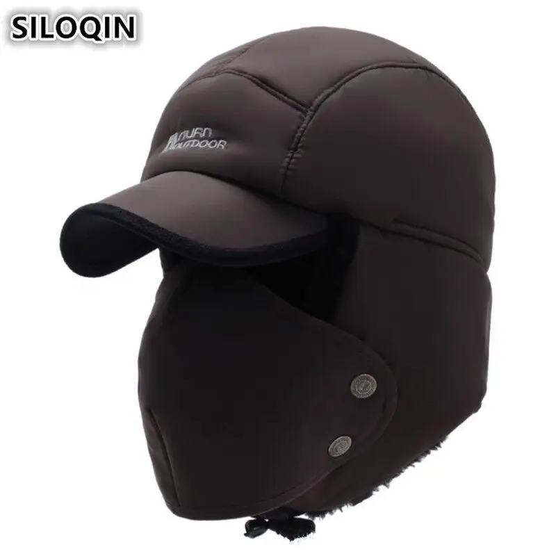 

SILOQIN Winter Men's Earmuffs Caps Thicker Plus Velvet Bomber Hats For Men Women Brands Mask Cap Women's Snow-proof Warm Ski Hat