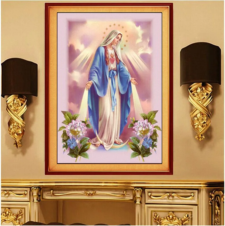 100%Full Diamond Embroidery DIY Round Christian Jesus Virgin Mary painting cross stitch needlework | Дом и сад