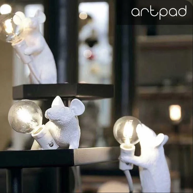 Artpad смола скульптура Мышь Крыса настольная лампа E14 держатель ночник украшение