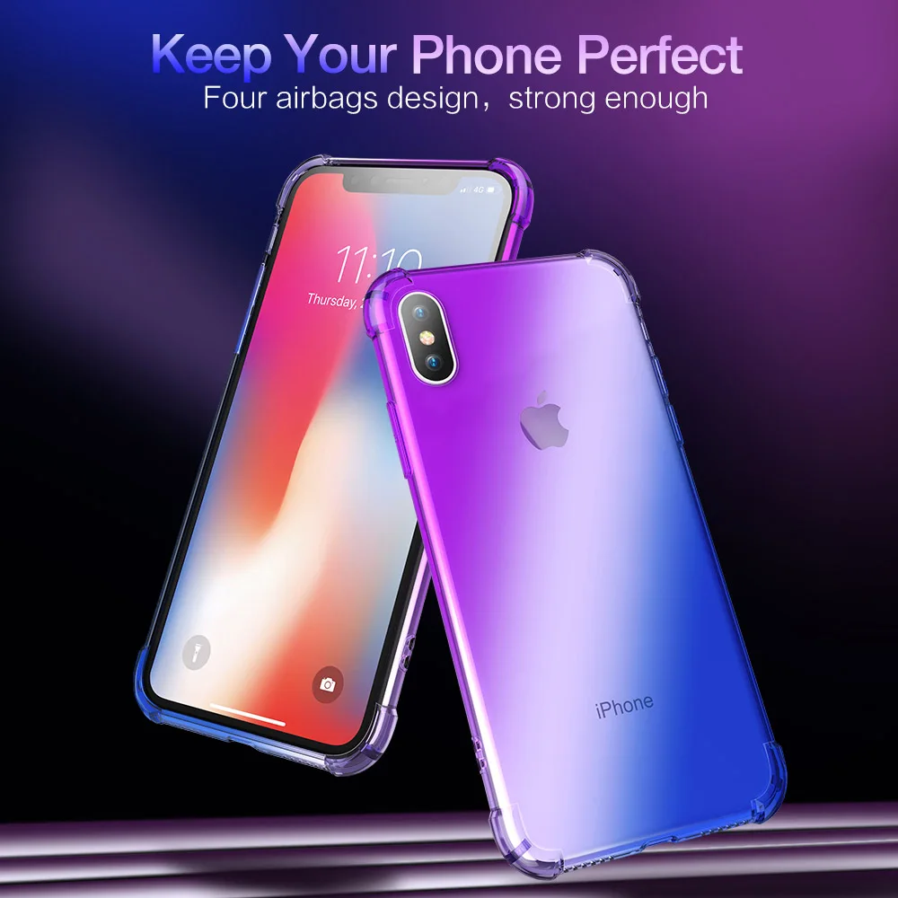 Мягкий ТПУ чехол KISSCASE для iPhone X 7 8 6 6S Plus прозрачный силиконовый градиентный