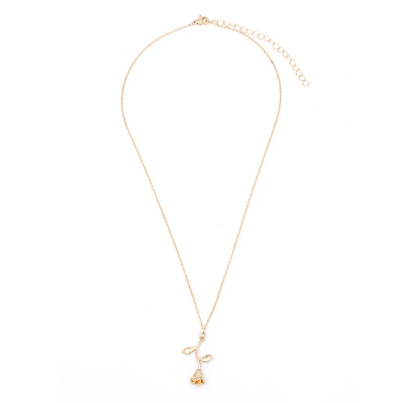 Hot Sale Handmade Alloy Gold Color Rose Flower Pendant Necklace Beauty Charm Valentine Gifts Women Fashion Jewelry | Украшения и