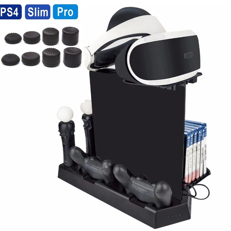 

Для PS4/PS4 Slim/PS4 Pro PS Move VR стеклянная вертикальная подставка охлаждающий вентилятор контроллер Зарядное устройство Док-станция CD витрина для х...