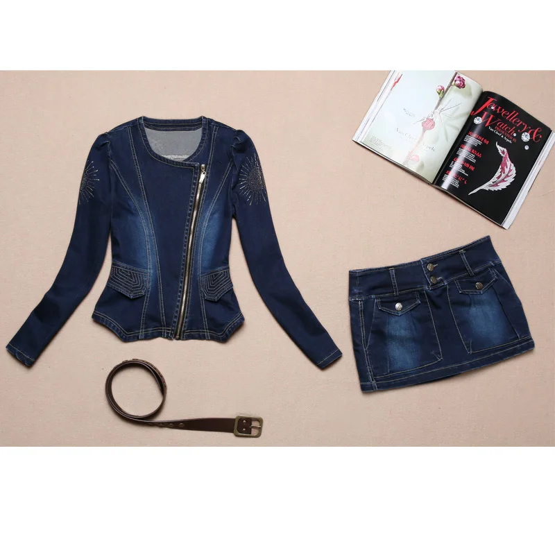 2018 Spring Fashion European Style Women Denim Hoodie Sweatshirt Set Three Piece Blue Casual Suit Hoody Hoodies Plus Size | Женская