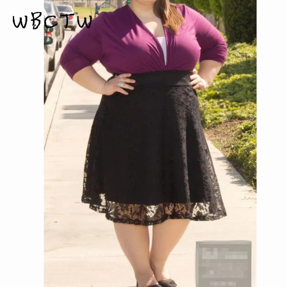 WBCTW Black Lace Autumn Skirts XXS-10XL Big Size High Waist A-Line Style Printed Elegant Party Skirt Midi Woman | Женская одежда