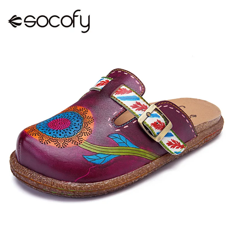 Socofy/Винтажные шлепанцы с круглым носком женские летние пляжные из натуральной