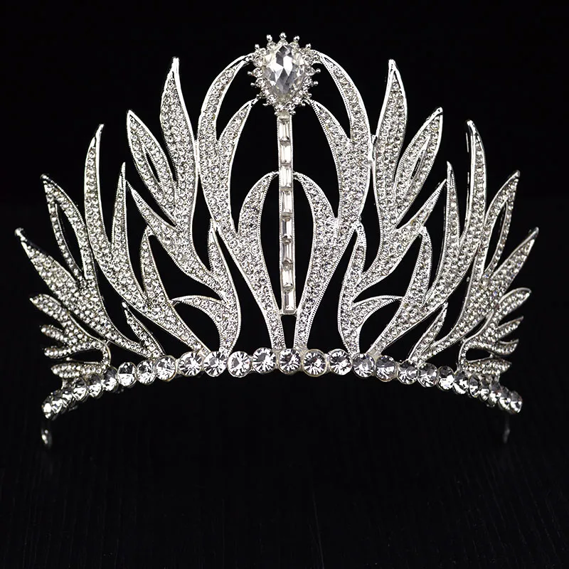 silver Новая хрустальная тиара, роскошный свадебный головной убор для невесты, корона, Модный женский Кристальный головной убор, свадебные украшения для волос - Окраска металла: silver