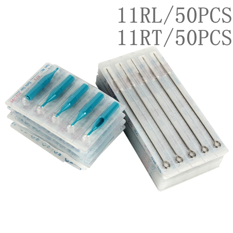 (11RL + 11RT) 50 шт одноразовые стерильные иглы татуировки синие Советы 11RL & Пластиковые