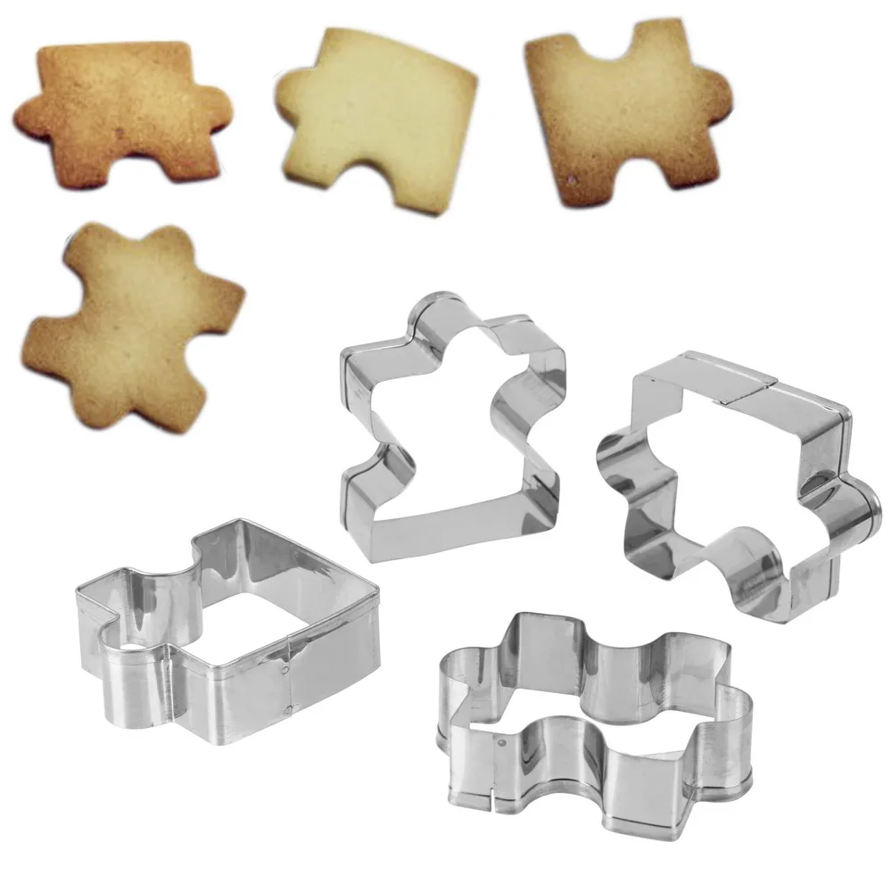 HILIFE Puzzle Pattern Pastry Fondant Dessert Mold Gadgets Kitchen Tools Stainless Steel 4Pcs/set Biscuit Cutter Cookie | Дом и сад