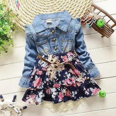 

New Girls cowboy dress cotton dress baby Girls autumn clothes kids girls dress