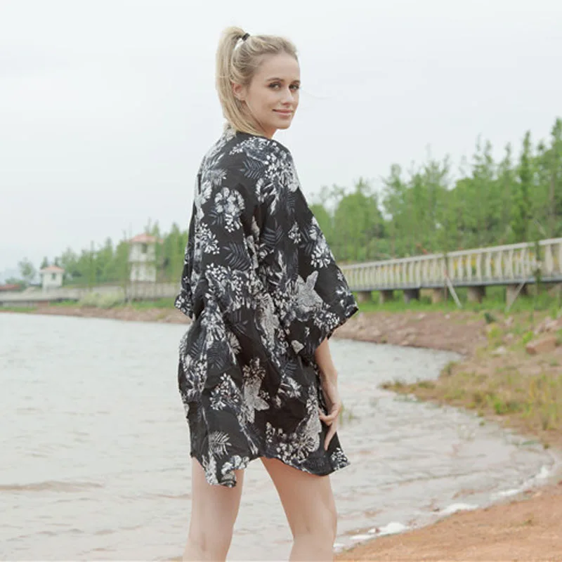 Модное женское кимоно кардиган повседневные рубашки с принтом шифоновая блуза