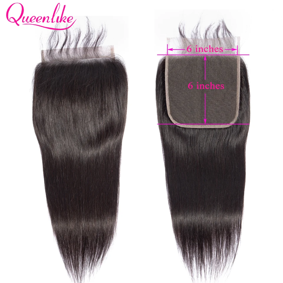 Queenlike Straight 6x6 Closure Big Lace Size Swiss Lace Closure Pre Plucked With Baby Hair Natural Hairline Brazilian Remy Hair